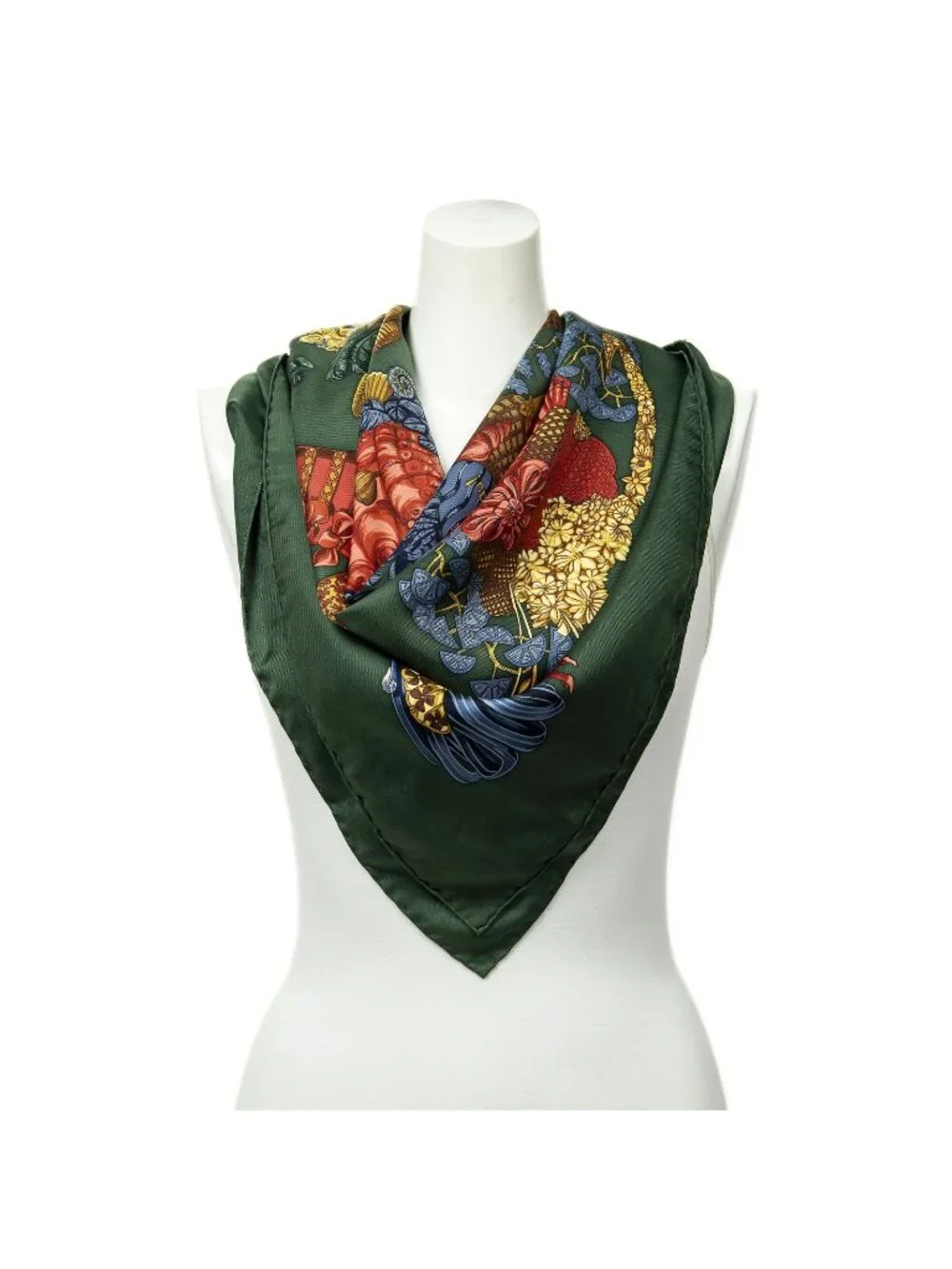 Hermes Scarf Green Red Gold Silk